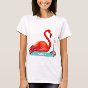 Koralrosa flamingo & blommor t shirt