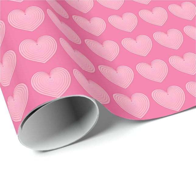 Koralrosa hjärtan, djupare rosa bakgrund presentpapper (Rullad Hörn)