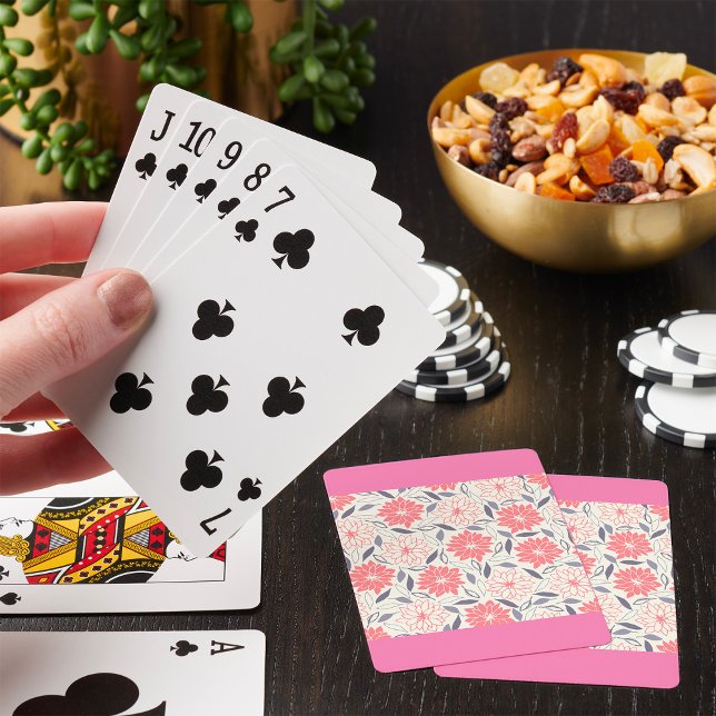 Koralrosa och grått handritat blommönster casinokort (Skapare uppladdad)
