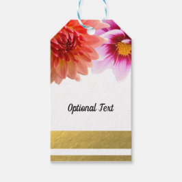 Koralrosa sommar-dahlia-blommor blomsterbröllop presentetikett