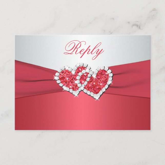 Koralt rosa och grått kombinerat hjärtan svarskort OSA kort (Framsida)