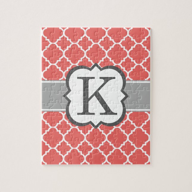Koralvit monogram Brev K Quatrefoliil Pussel (Vertikal)