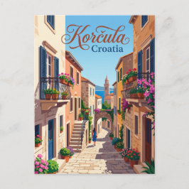 Korčula Gamla Stans Gränd Kroatien Vykort
