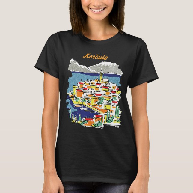 Korcula Kroatien befäst stad kust resor T Shirt (Framsida)