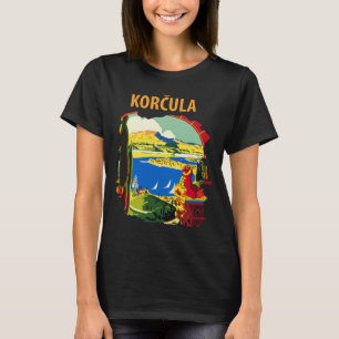 Korcula Kroatien Hamnvy Grön Resa T Shirt