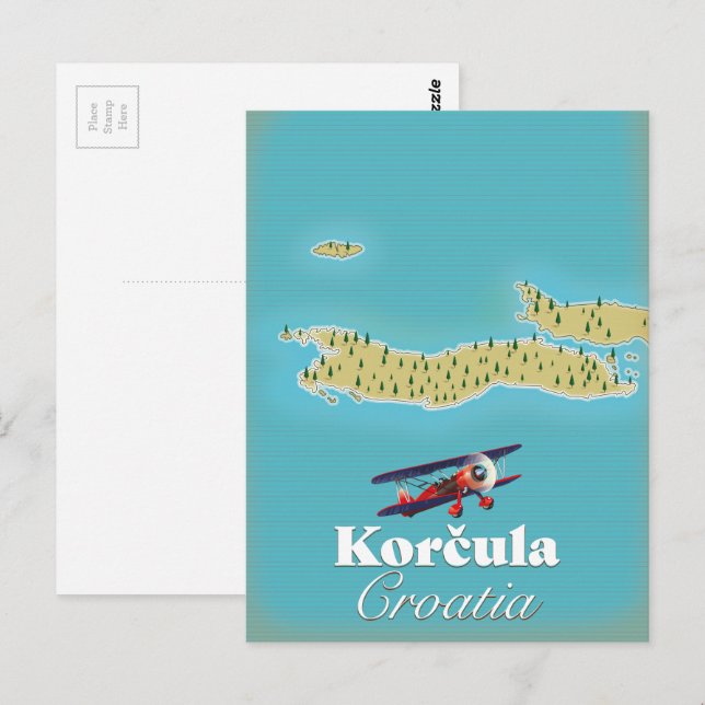 Korčula Kroatien karta Vykort (Fram/baksida)