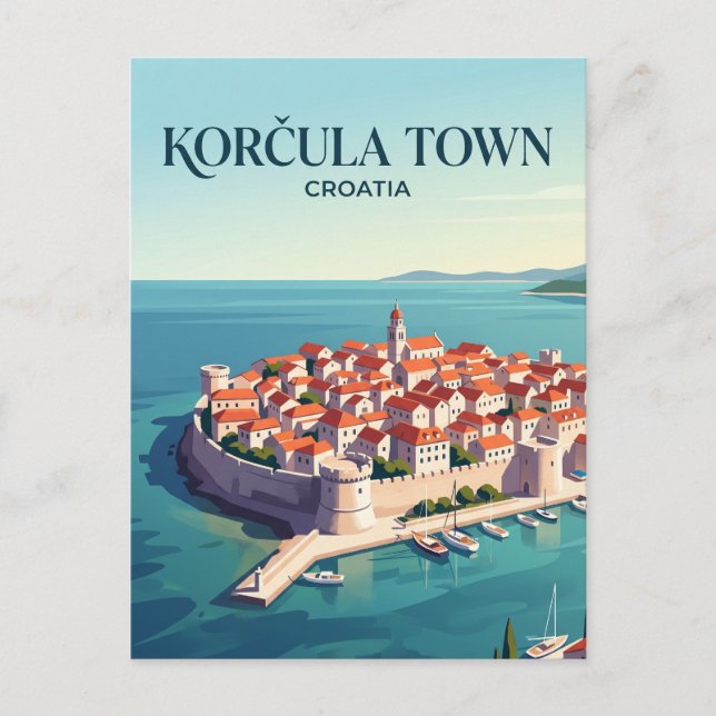 Korčula staden Kroatien Vykort (Framsida)