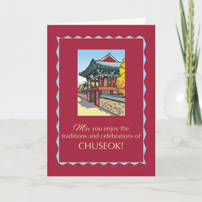 Korea Chuseok Firande med Pagoda på Red Kort (Framsida)