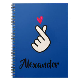  Korea Kpop Blue Red Hand Heart School Anteckningsbok