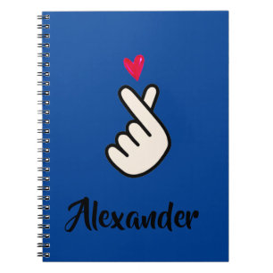  Korea Kpop Blue Red Hand Heart School Anteckningsbok