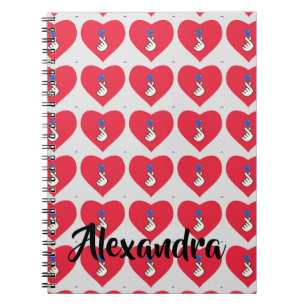  Korea Kpop Mönster Red Blue Hand Heart School Anteckningsbok