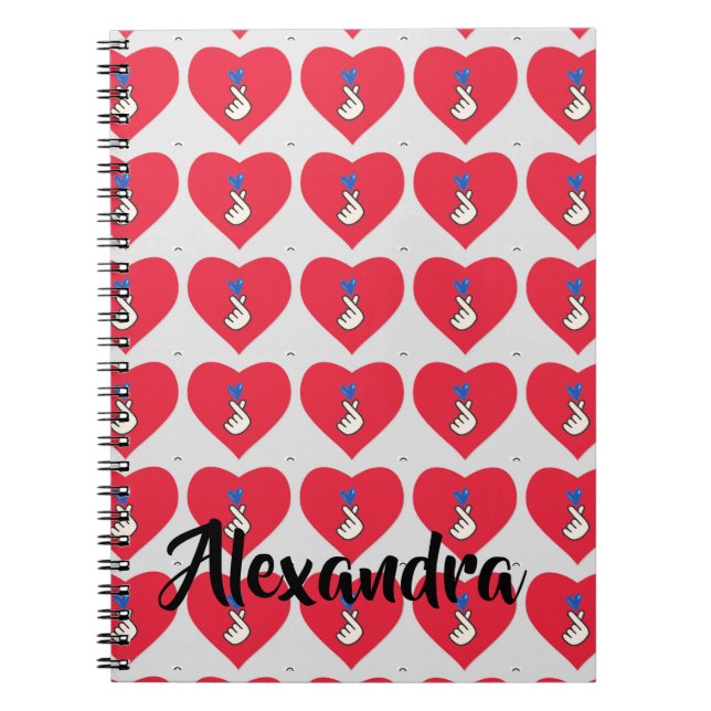  Korea Kpop Mönster Red Blue Hand Heart School Anteckningsbok (Framsidan)