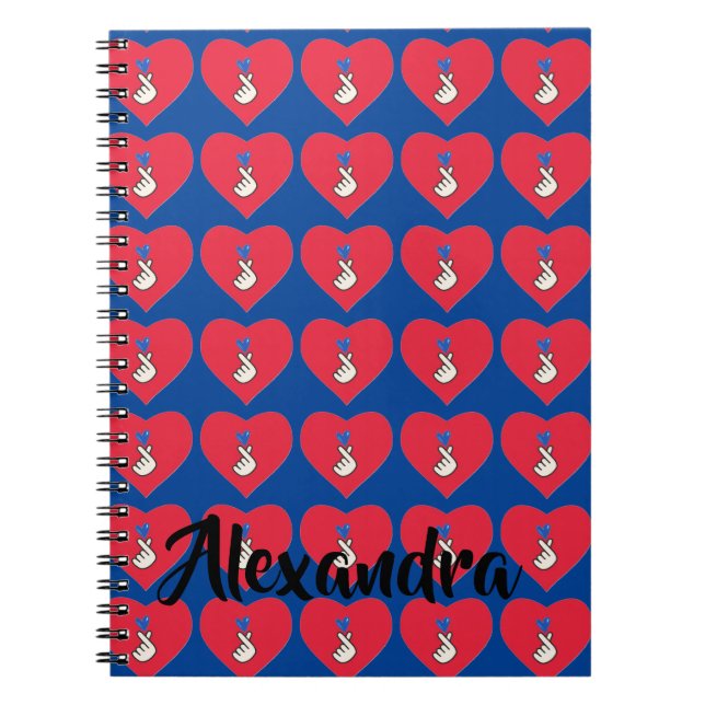 Korea Kpop Red Blue Hand Heart School Anteckningsbok (Framsidan)