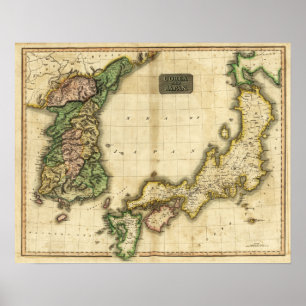 Korea och JapanPanoramic MapKorea och Japan Poster