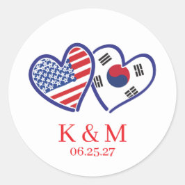 Koreansk-amerikanska hjärtaflaggor runt klistermärke