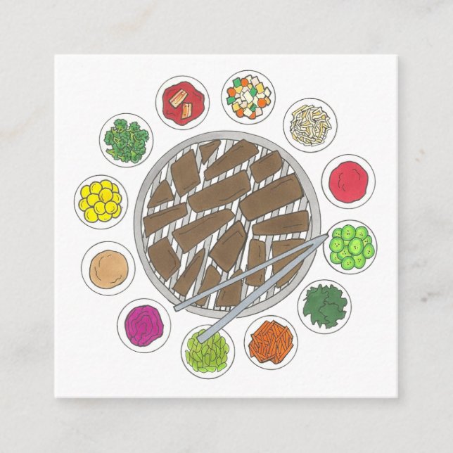 Koreansk BBQ Barbecue Food Restaurant Caterer Chef Fyrkantigt Visitkort (Framsida)