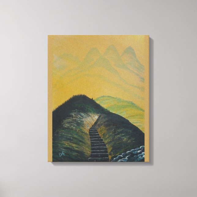 Koreansk Dream Gult Mountain Abstrakt Staircase Canvastryck (Framsida)