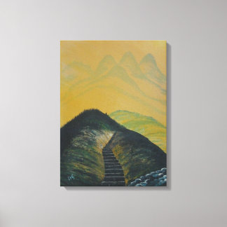 Koreansk Dream Gult Mountain Abstrakt Staircase Canvastryck