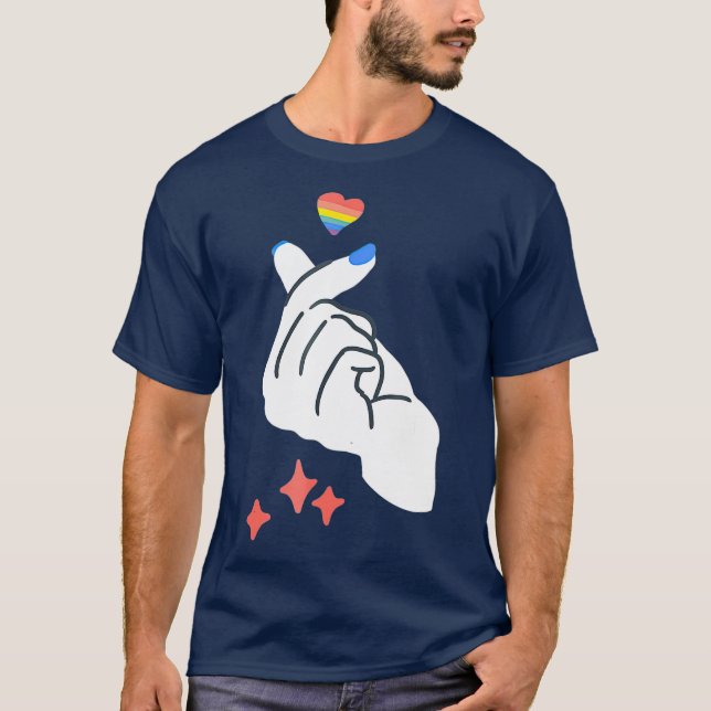 Koreansk Finger Heart Gay LGBQ Kpop Kdrama Kärlek T Shirt (Framsida)