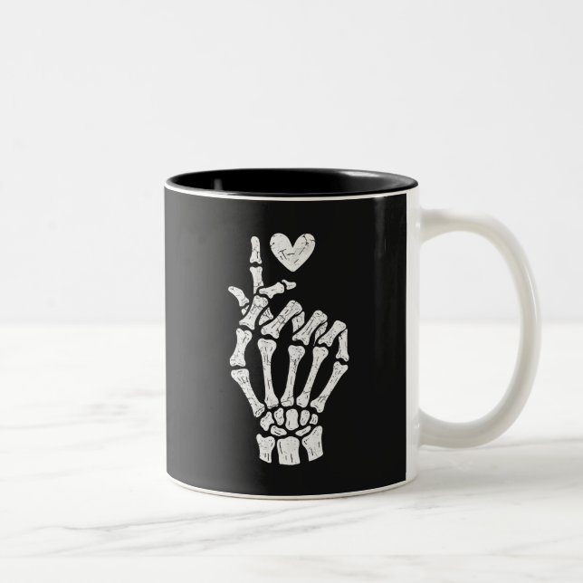 Koreansk Finger Heart Skeleton Hand Två-Tonad Mugg (Höger)