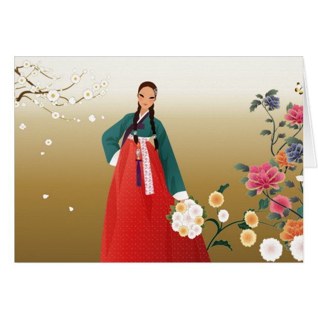 Koreansk flicka i sommar OBS kort (Framsidan Horizontal)