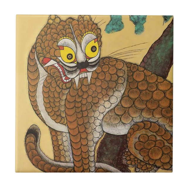 Koreansk ful tigerminhwa kakelplatta (Framsidan)