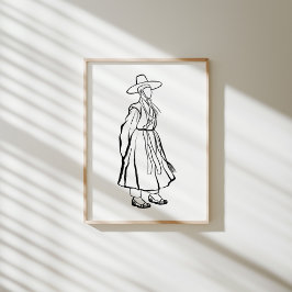 Koreansk Hanbok Man med Gat Bläck Line Poster