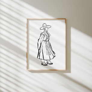 Koreansk Hanbok Man med Gat Bläck Line Poster