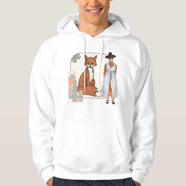 Koreansk Hanbok Man & Röd Räv Konst Hoodie (Framsida)