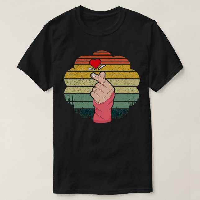 Koreansk Heart Saranghae Koreanska Finger KPop KDr T Shirt (Design framsida)