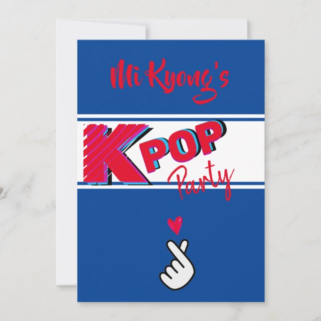 Koreansk K-pop Hand Red Blue Heart Party Inbjudningar (Framsida)