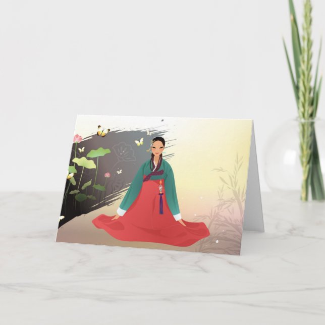 Koreansk kvinna som bär en hanbok kort (Framsida)