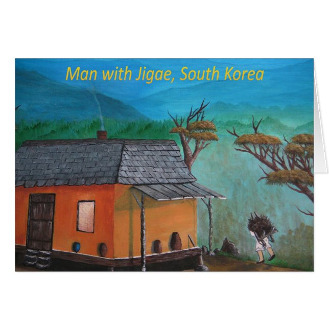 Koreansk man Carrying Wood (Jigae) Hälsningskort (Framsidan Horizontal)