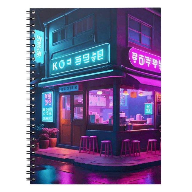 Koreansk neonkafé LoFi-konst  Anteckningsbok (Framsidan)
