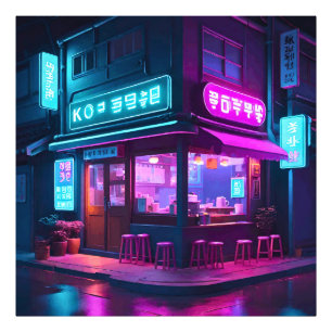Koreansk neonkafé LoFi-konst Fototryck