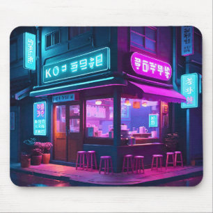Koreansk neonkafé LoFi-konst Musmatta