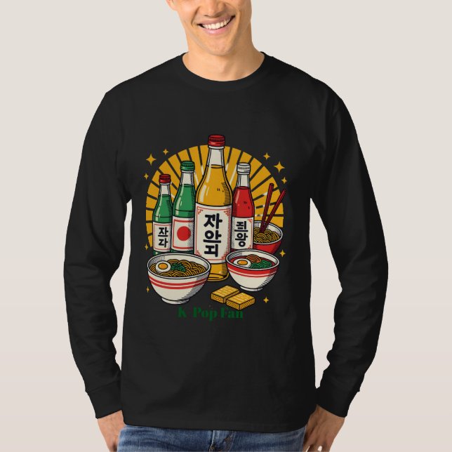 Koreansk Populärkulturell Brösttryck T Shirt (Framsida)