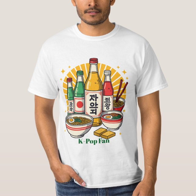 Koreansk Populärkulturell Brösttryck T Shirt (Framsida)