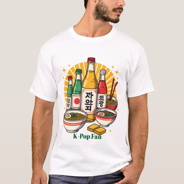 Koreansk Populärkulturell Brösttryck T Shirt (Framsida)