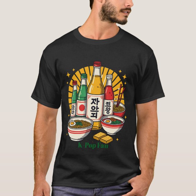 Koreansk Populärkulturell Brösttryck T Shirt (Framsida)