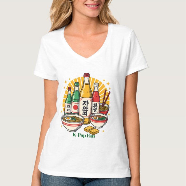 Koreansk Populärkulturell Brösttryck T Shirt (Framsida)