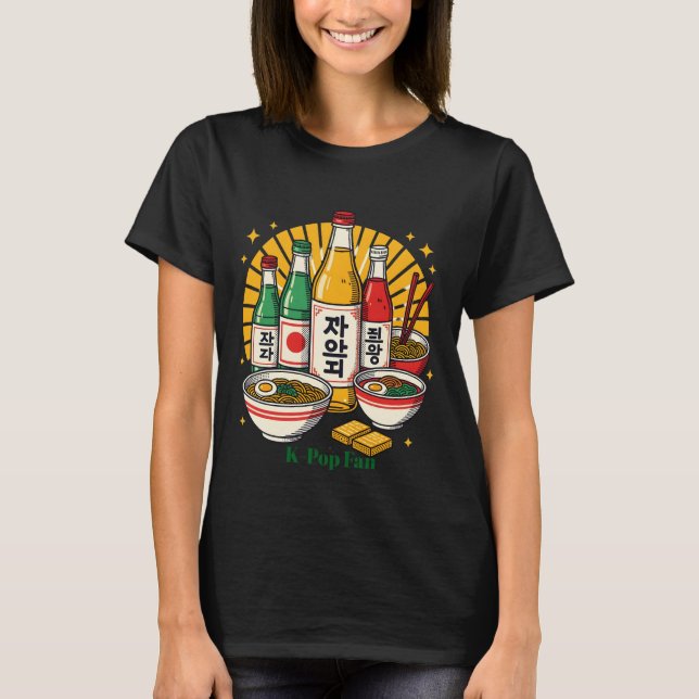 Koreansk Populärkulturell Brösttryck T Shirt (Framsida)