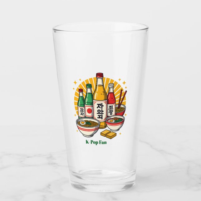 Koreansk Populärkulturell Brösttryck T-Shirt Glas (Framsida)