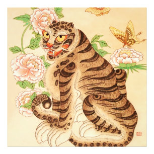 Koreansk Randig Tiger Vintage Minhwa Fototryck