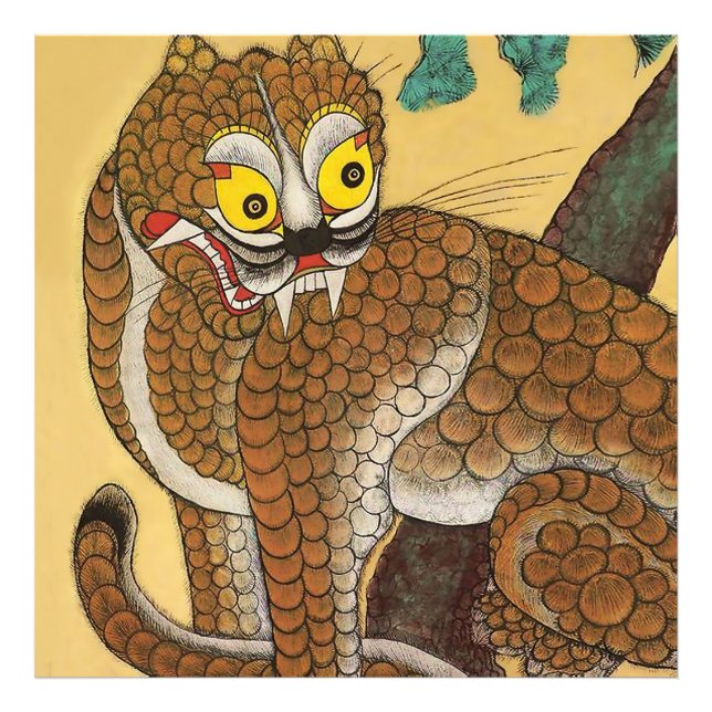 Koreansk uglitiger Folk Minhwa Fototryck (Framsidan)