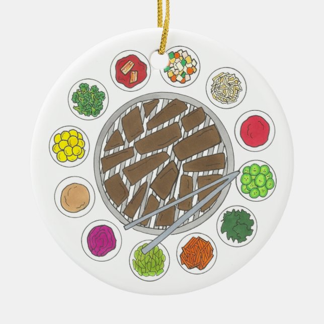 Koreanska BBQ Barbecue Roast Bulgogi Banchan Food Julgransprydnad Keramik (Framsidan)