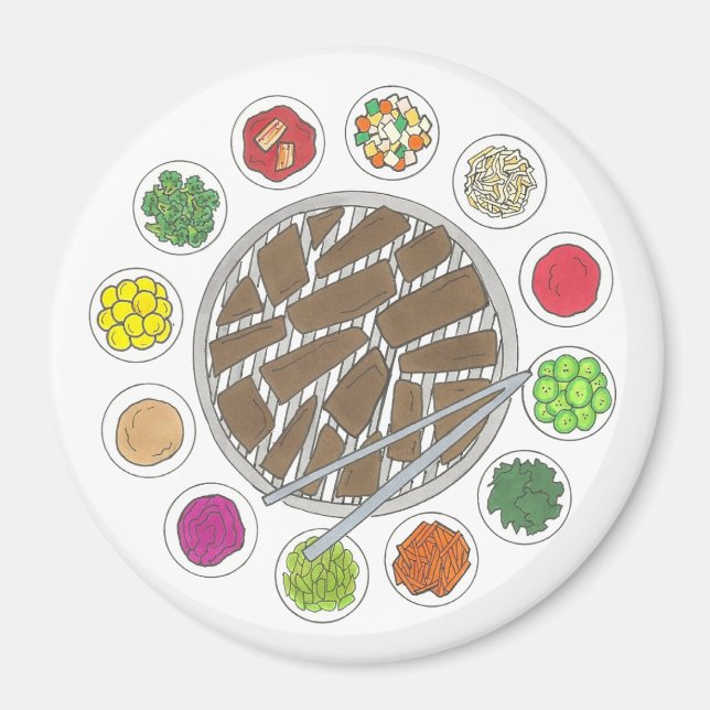 Koreanska BBQ Barbecue Roast Bulgogi Banchan Food Magnet (Framsidan)