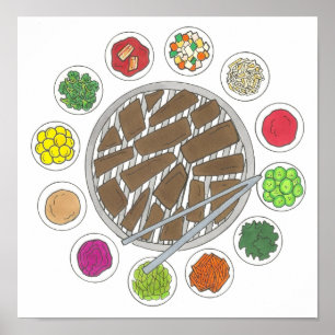 Koreanska BBQ Barbecue Roast Bulgogi Banchan Food Poster