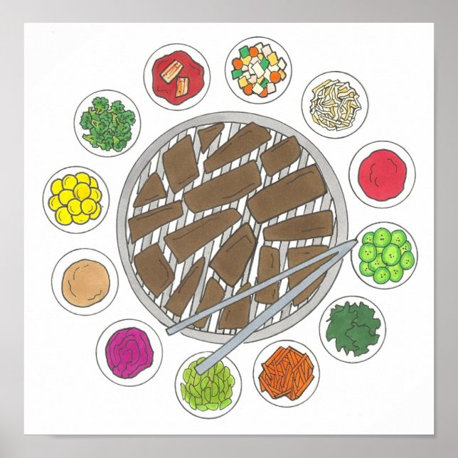 Koreanska BBQ Barbecue Roast Bulgogi Banchan Food Poster (Framsidan)