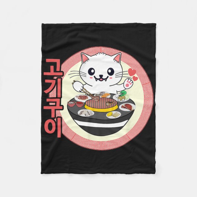 Koreanska Bbq Kbbq Kawaii Cat Fleecefilt (Framsidan)